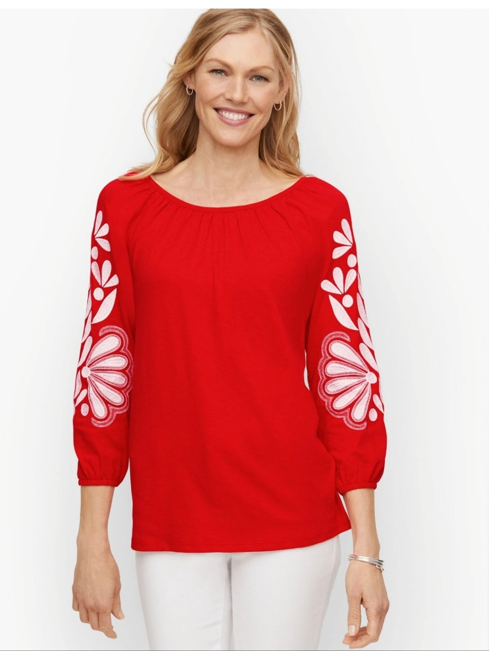 Talbots Embroidered Sleeve Top -XL